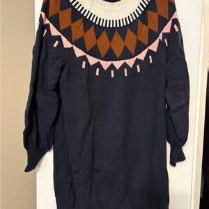 Free Assembly Geometric Patterned Navy Sweater Dress Size XL